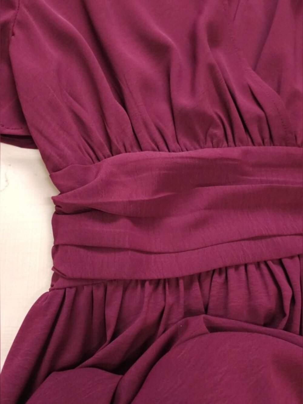 NEW Chic Ruched Waist Lantern Sleeve Maxi Dress PLUS Burgundy Wine Red Purple - Picture 9 of 10